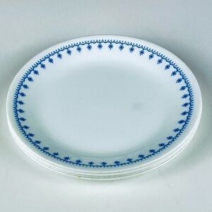 Set of 4 Corelle 8 1/4” Salad Plates Snowflake Blue Garland